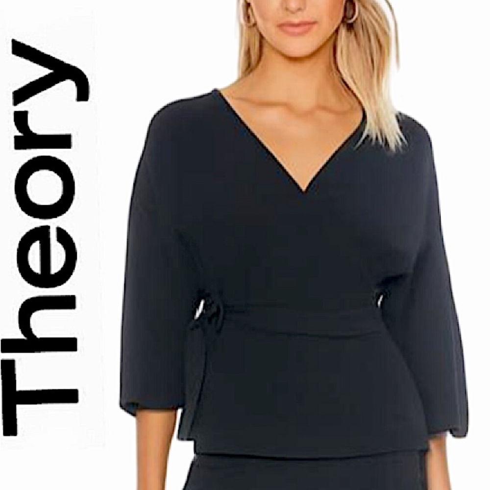 Theory.EUC.Gorgeous 3/4 sleeve front wrap blazer.Black.Removable belt.M